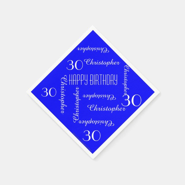 Serviette Jetable CHOISISSEZ COULEUR /Bleu 30e anniversaire Nom de l (Coin)