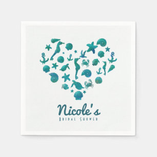 Serviette Jetable Choses de plage Aquarelle sarcelle Moderne Chic Fê
