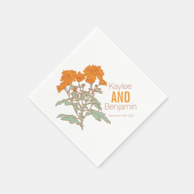 Serviette Jetable Chrysanthemum orange fleur mariage serviettes (Coin)