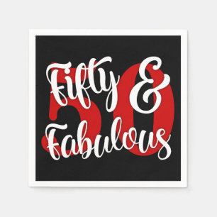 Serviette Jetable Cinquante et typographie blanche et rouge