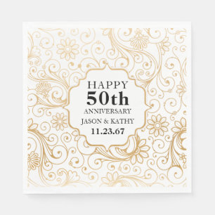 Serviette Jetable cinquantième motif de remous d'or de fête