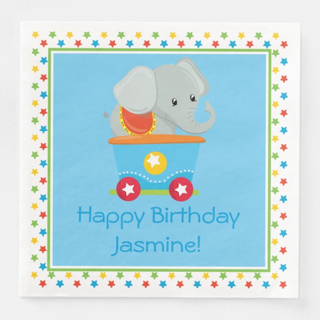 Serviette Jetable Circus | Eléphant | Personnalisé (Devant)