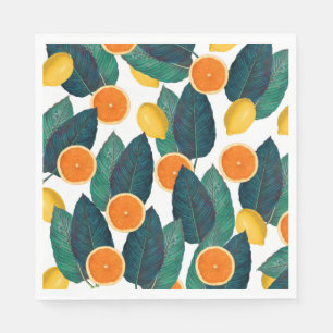 Serviette Jetable Citrons Et Oranges Blanc