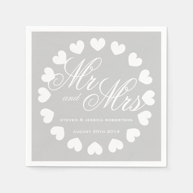 Serviette Jetable Clair gris et blanc M. Mme mariage serviettes (Devant)