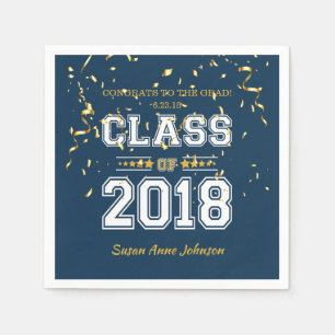 Serviette Jetable Classe de Grad Party 2018 bleu et jaune