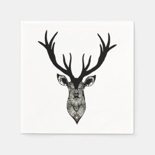 Serviette Jetable Classic Cerf Tête de Cerf Animal gris noir