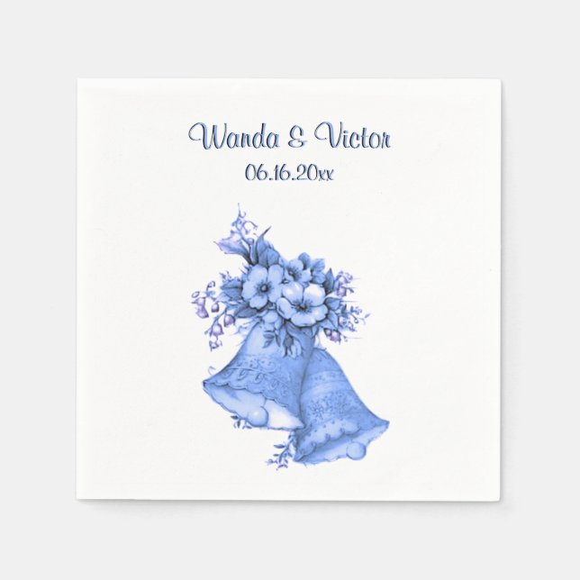 Serviette Jetable Cloches Mariage Bleu Personnalisées (Devant)