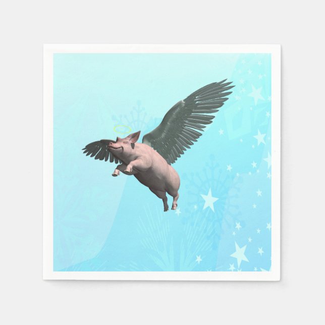Serviette Jetable Cochon mignon volant dans le ciel (Devant)