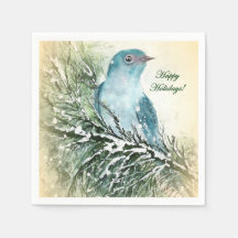Cocktail Bluebird Holiday Napkin