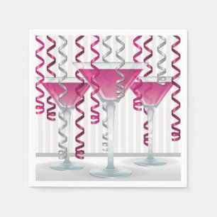 Serviette Jetable Cocktail rose et ruban