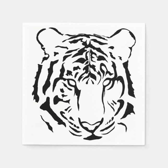 Serviette Jetable Cocktails en Tigre noir et blanc serviettes (Devant)