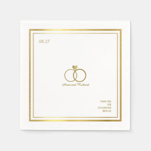Serviette Jetable coeur d'amour & deux anneaux mariages, un élégant