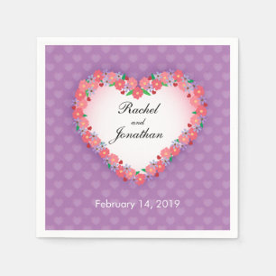 Serviette Jetable Coeur floral sur le mariage mauve-clair et