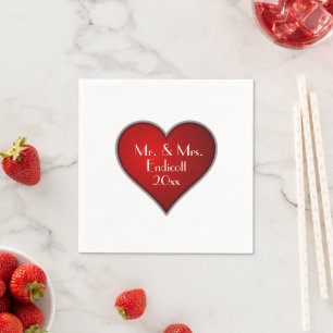 Serviette Jetable Coeur rouge romantique avec nom et Mariage Date
