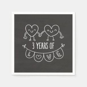 Serviette Jetable Coeurs de la calèche cadeau du 3e anniversaire