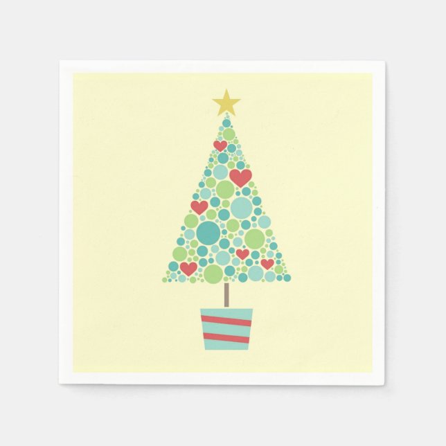 Serviette Jetable Coeurs mignons coloré moderne sapin de Noël (Devant)