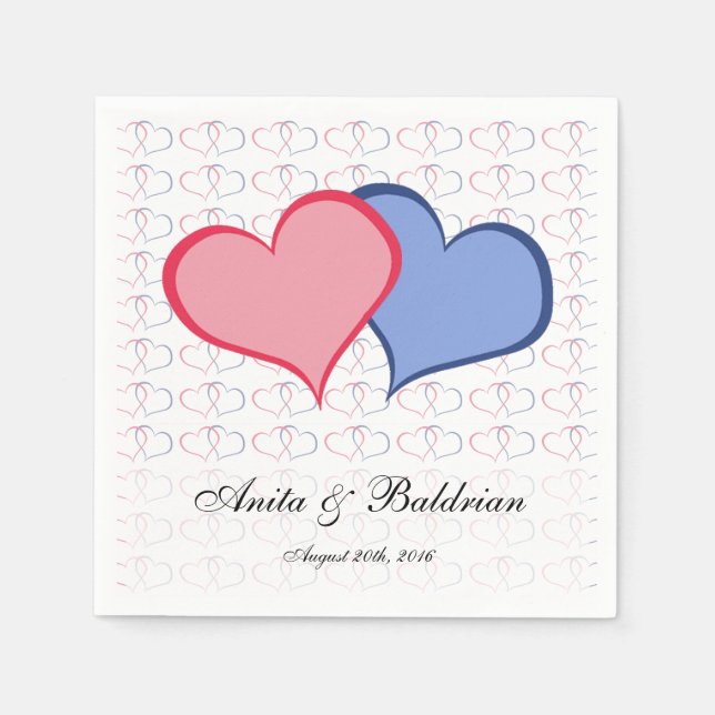 Serviette Jetable Coeurs romantiques Graphisme Elle Pink Bleu (Devant)