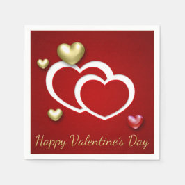 Serviette Jetable Coeurs Valentin Rouge Or Moderne