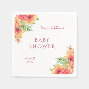 Serviette Jetable Coin de fleurs aquarelles chic pour Baby Shower