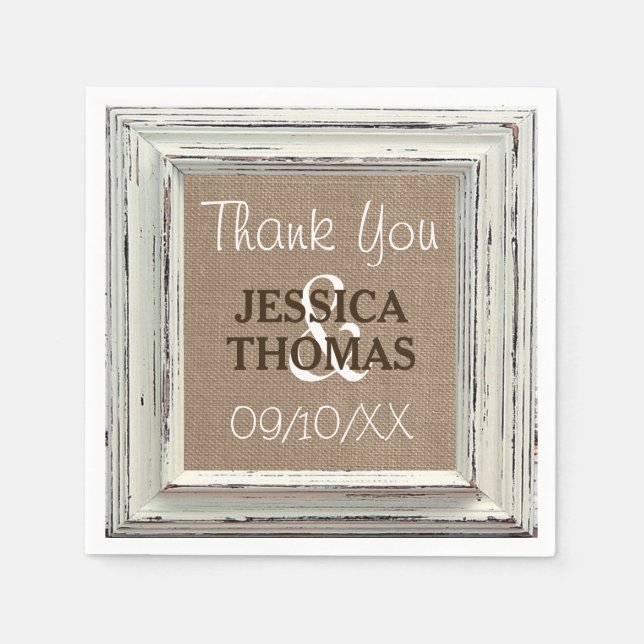 Serviette Jetable Collection de Mariages Rustic White Frame & Burlap (Devant)