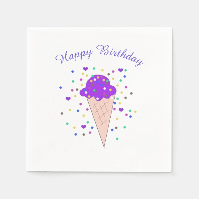 Serviette Jetable Cône de glace violet confetti (Devant)