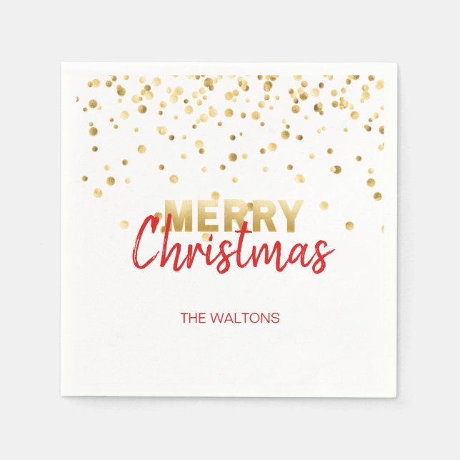 Serviette Jetable Confetti d'or ROUGE personnalisé Joyeux Noël (Devant)