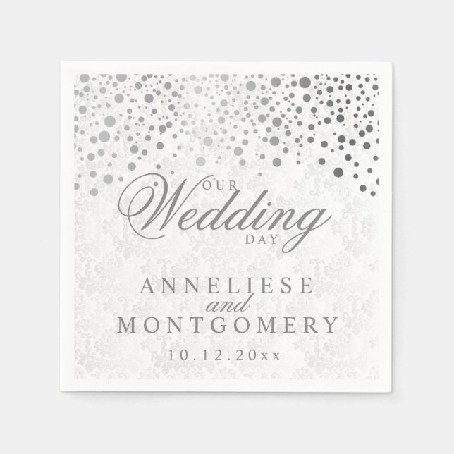 Serviette Jetable Confetti Dots d'argent élégant Notre jour de maria (Devant)