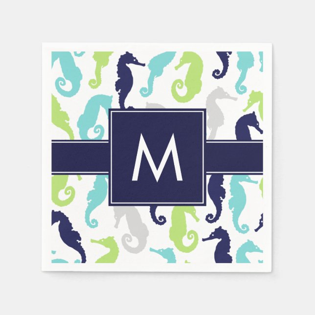 Serviette Jetable Cool Seahorses Monogrammé (Devant)