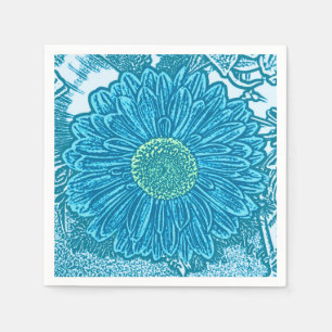 Serviette Jetable Copie de bloc de marguerite de Gerbera - bleu de