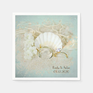 Serviette Jetable coquillages et anneaux mariages