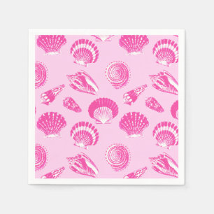 Serviette Jetable Coquillages - Fuchsia rose et blanc