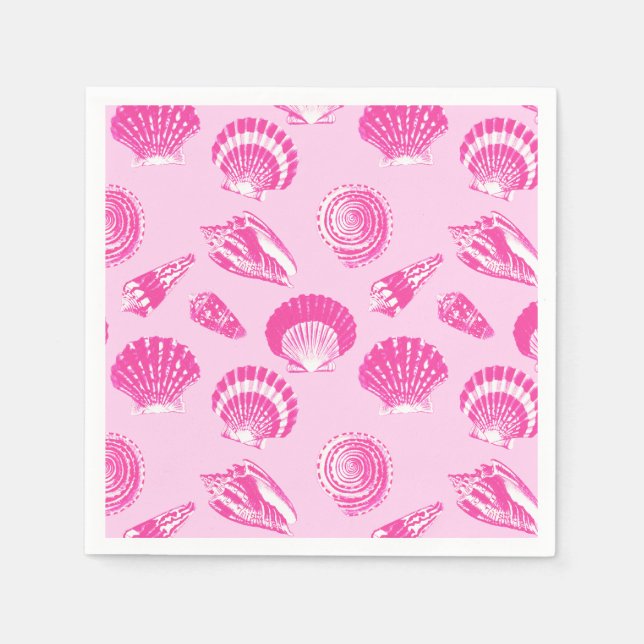 Serviette Jetable Coquillages - Fuchsia rose et blanc (Devant)