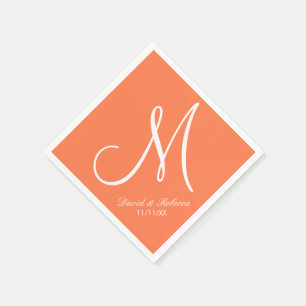 Serviette Jetable Corail élégant et Monogramme blanc