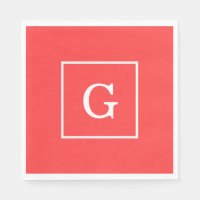 Corail rouge blanc encadré Monogramme initial