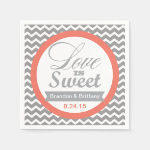 Serviette Jetable Coral et Gris Chevron Mariage serviettes