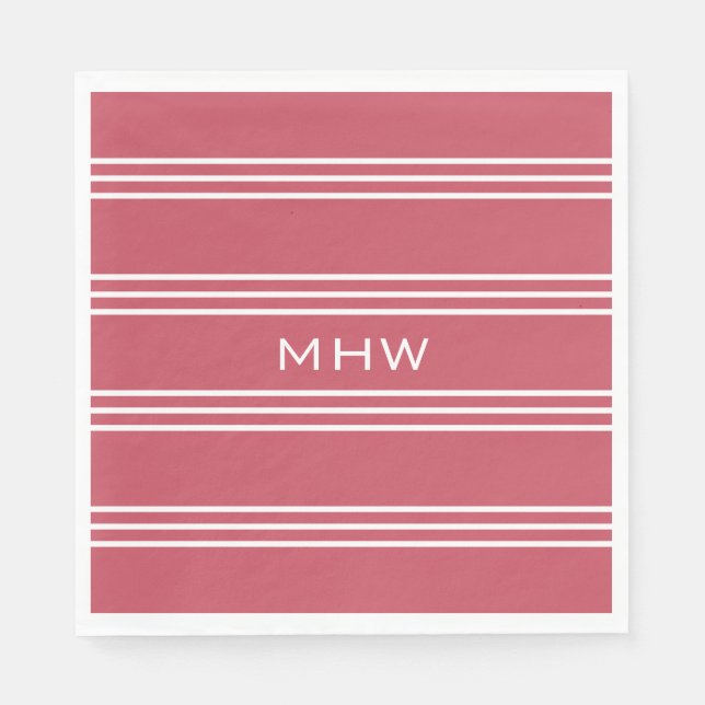 Serviette Jetable Coral Red Stripes personnalisés monogramme papier  (Devant)