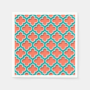 Serviette Jetable Coral Teal White Moroccan Quatrefoil #5DS