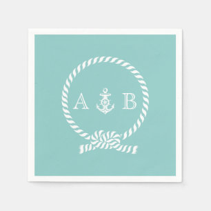 Serviette Jetable Corde marine et Ancre monogramme