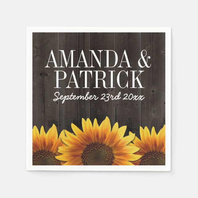 Serviette Jetable Country Barn Wood + Rustic Sunflower Mariage (Devant)