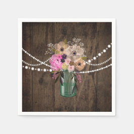 Serviette Jetable Country Mason Jar Bois Fleur Réception de mariage