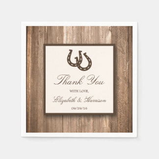 Serviette Jetable Country Rustic Horseshoe & Brown Wood Mariage