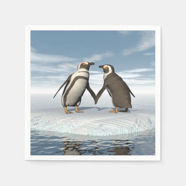 Serviette Jetable couple de pingouins (Devant)