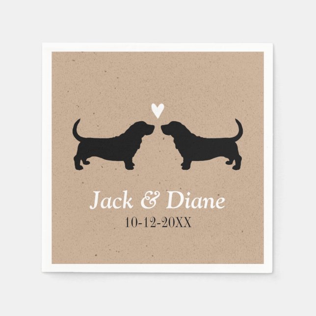 Serviette Jetable Couple Mariage Basset Hounds avec texte personnali (Devant)