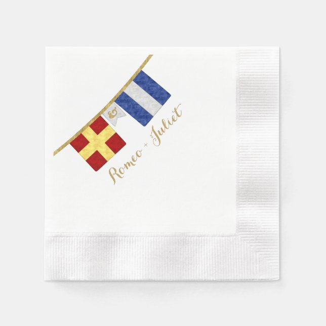 Serviette Jetable Couples Monogramme Signal Maritime Drapeaux Aquare (Devant)
