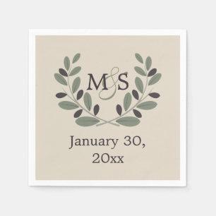 Serviette Jetable Couronne de branche d'olivier avec mariage des ini