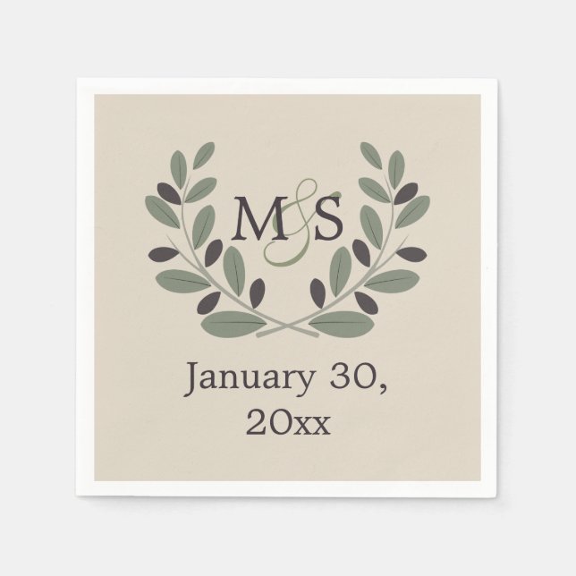 Serviette Jetable Couronne de branche d'olivier avec mariage des ini (Devant)