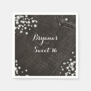 Serviette Jetable Couronne de fête glamour en denim noir et diamants