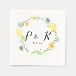 Serviette Jetable Couronne de fleurs jaunes Mariage