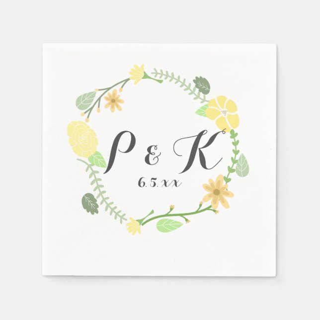 Serviette Jetable Couronne de fleurs jaunes Mariage (Devant)