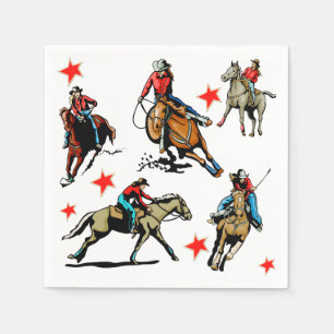 Serviette Jetable Cow-girls occidentales de rodéo sur des chevaux